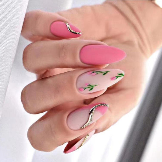 Hope Medium Almond Pink Spring Press On Nails