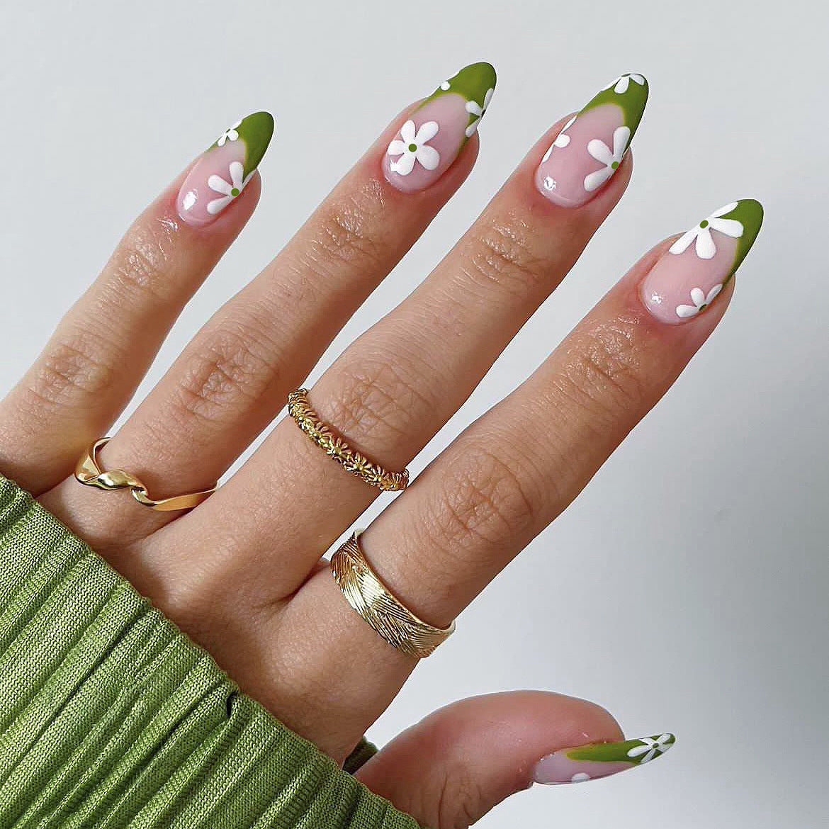 Lost In Bali Medium Almond Green Vacation Press On Nails