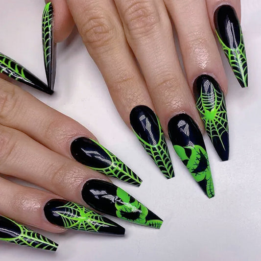 Boogie Man Long Stiletto Green Halloween Press On Nails