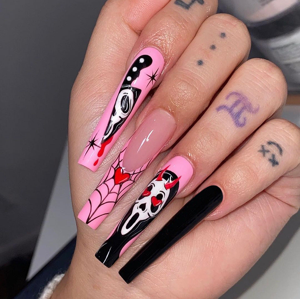 Keep Running Long Square Pink Halloween Press On Nails