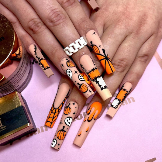 Every Pumpkin Long Square Orange Halloween Press On Nails