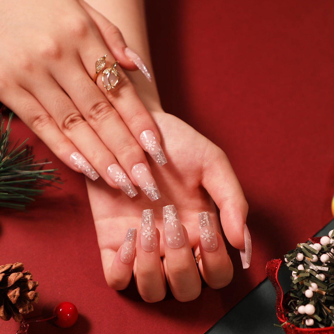 Frosty The Snowman Long Coffin White Winter Press On Nails