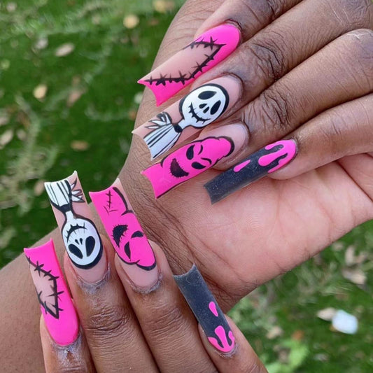 Jack And Friends Long Square Pink Halloween Press On Nails