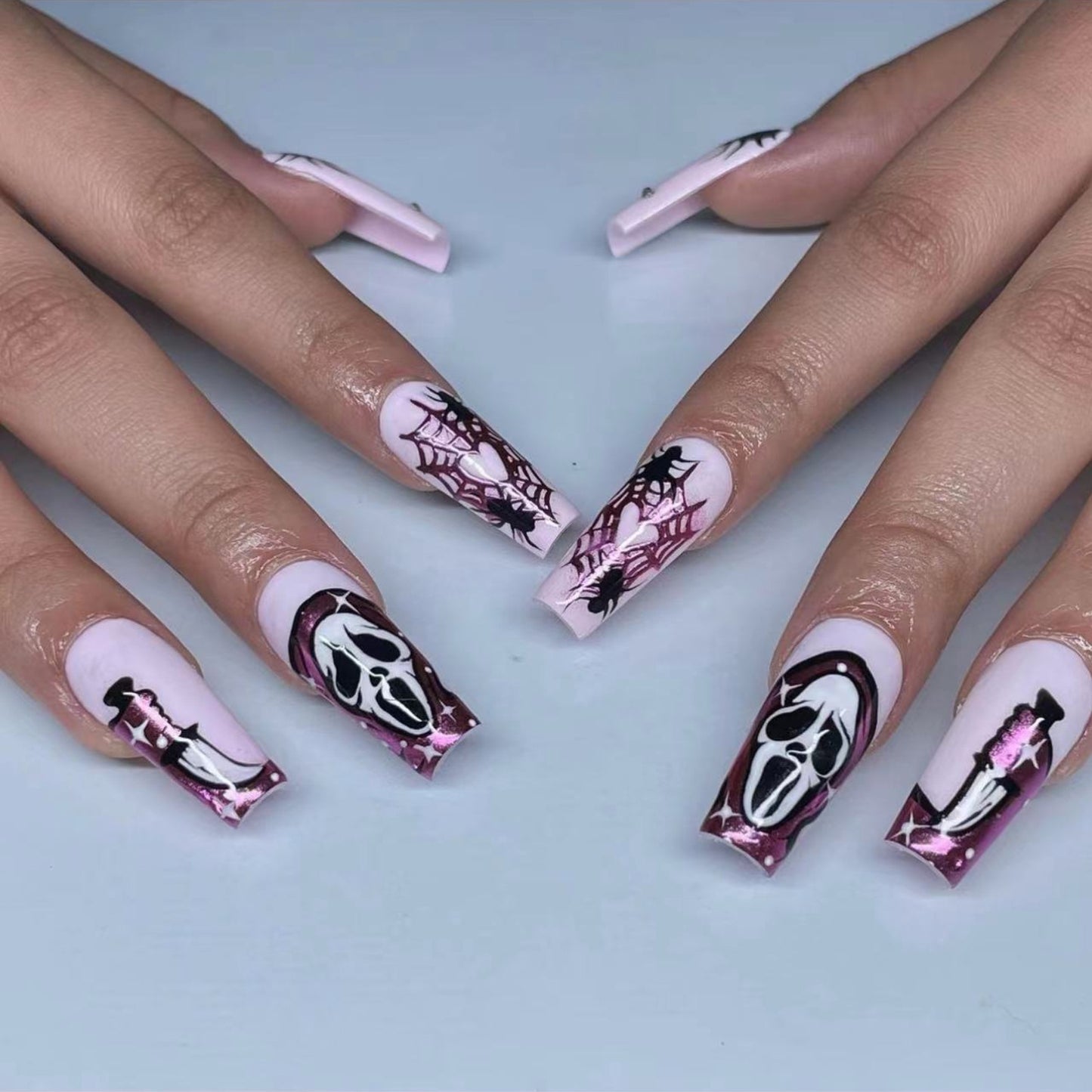 Scream 2 Medium Coffin Pink Halloween Press On Nails