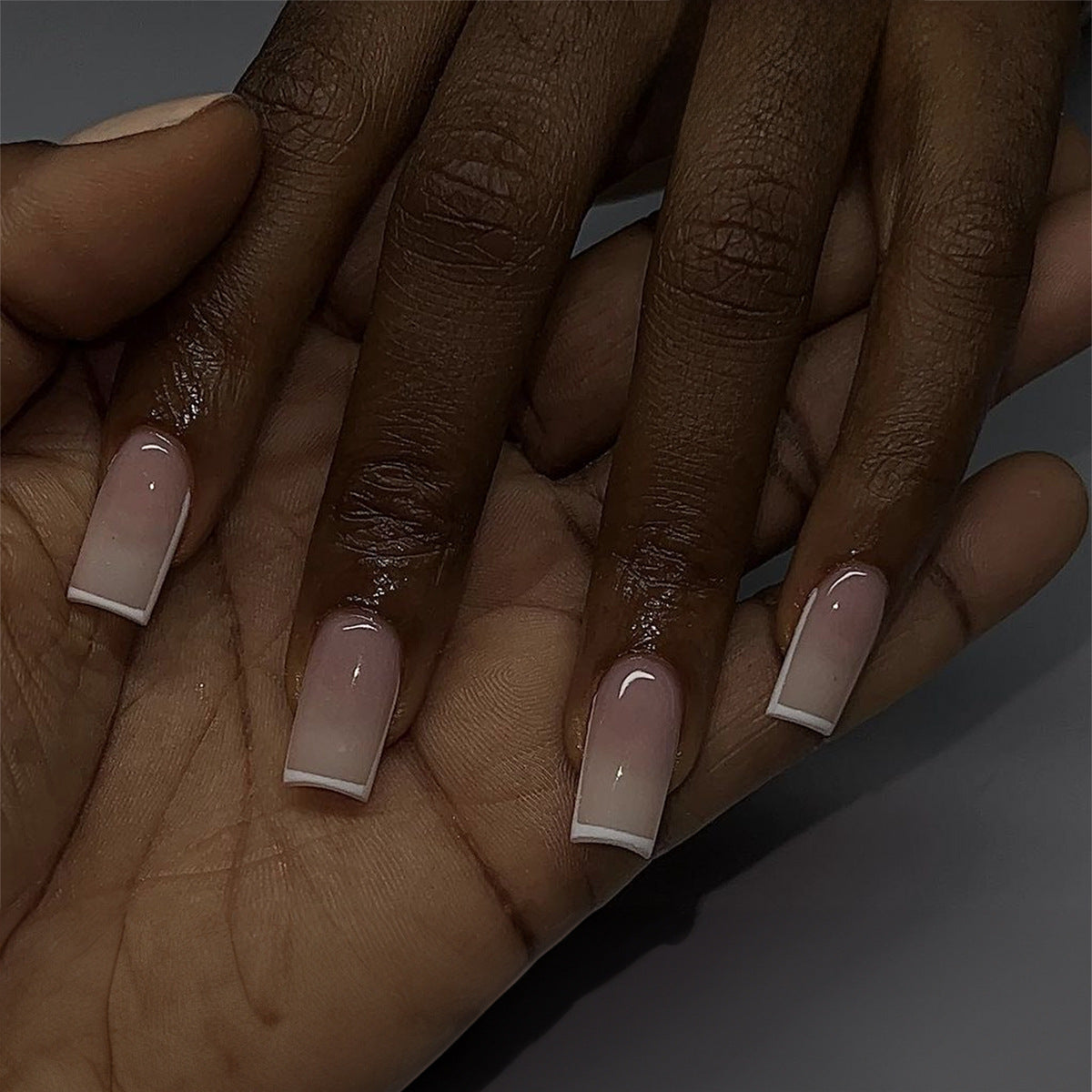 Elegant Essentials Long Square Press-On Nail Set in Soft Pink with Classic French Tips