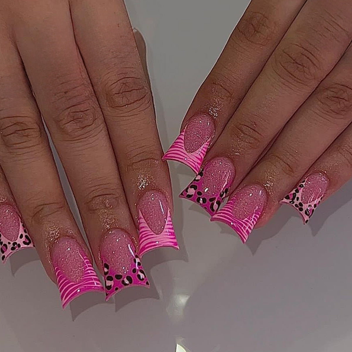 Party Pop Extra Long Duck Pink Press On Nails with Glitter Accents and Polka Dot Design