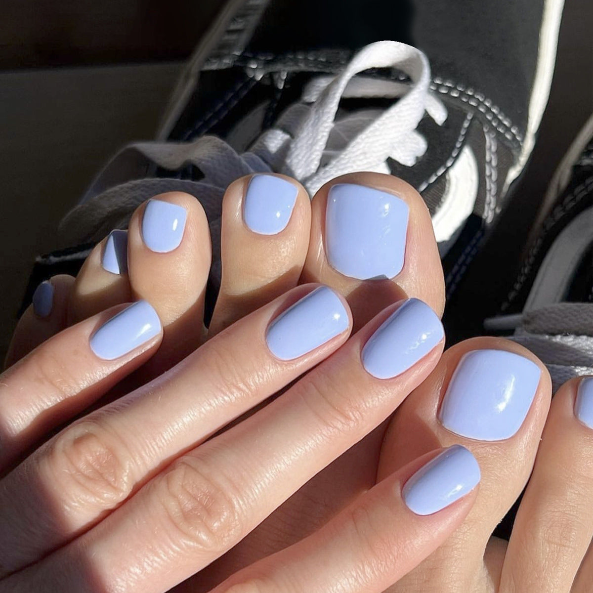 Casual Chic Short Square Periwinkle Blue Press On Toenail with a Glossy Finish
