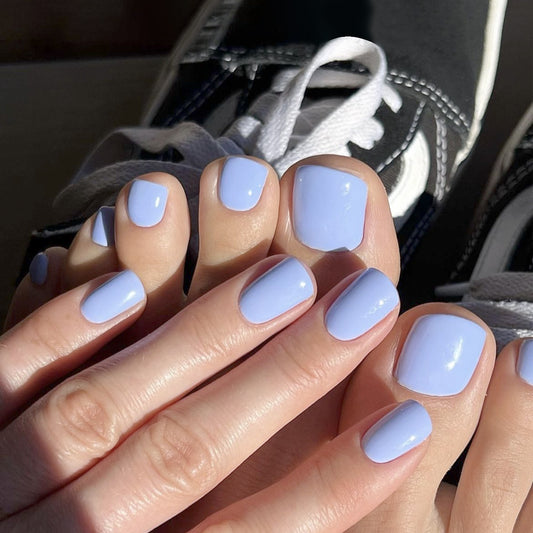 Casual Chic Short Square Periwinkle Blue Press On Toenail with a Glossy Finish