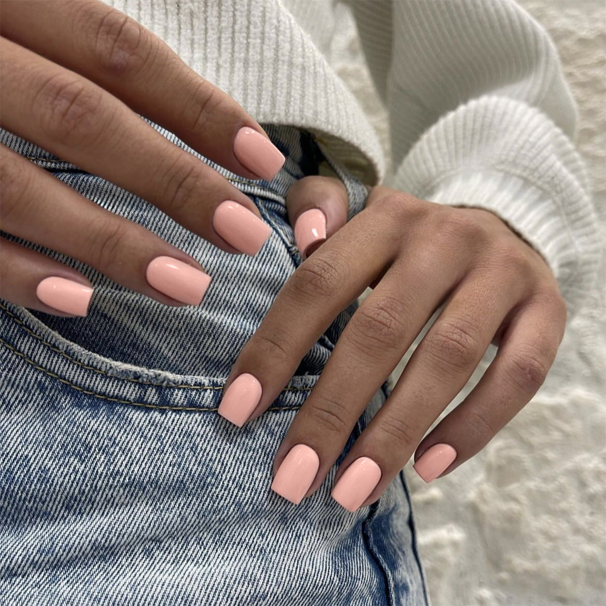 Casual Chic Medium Square Soft Pink Press On Nails with a Matte Finish
