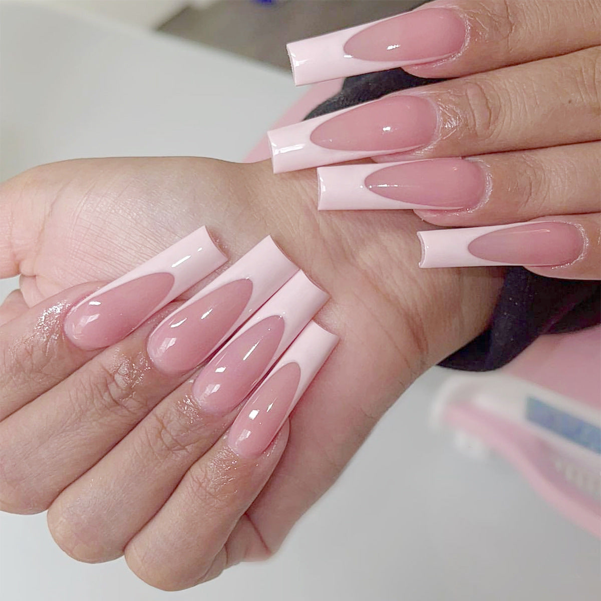 Salon Perfect Extra Long Square Baby Pink Press On Nail Set with High Shine Finish