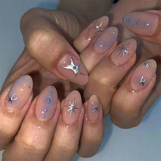 Naevis Short Almond Silver Punk Press On Nails