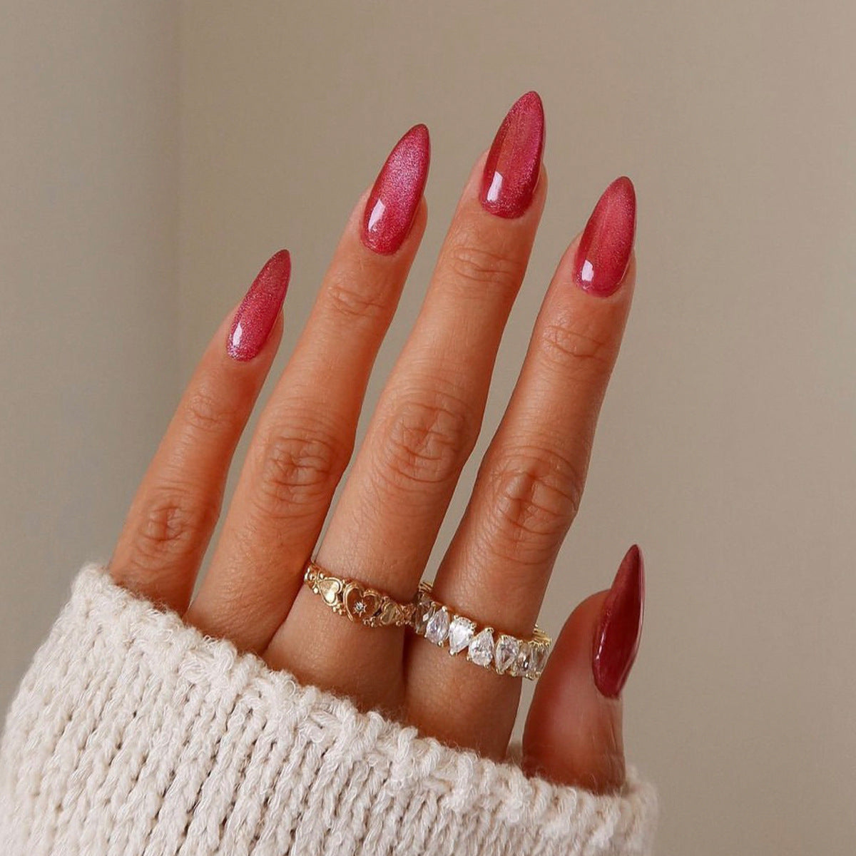Glittering Glam Long Almond Maroon Shimmer Press On Nail Set