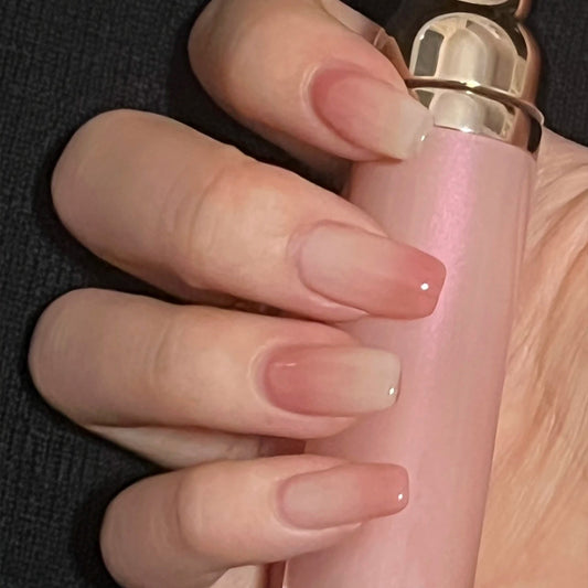 Cozy Elegance Medium Coffin Beige Press On Nail Set with Crystal Accents