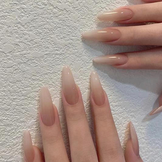 Natural Sophistication Extra Long Stiletto Beige Press On Nails with Seamless Finish