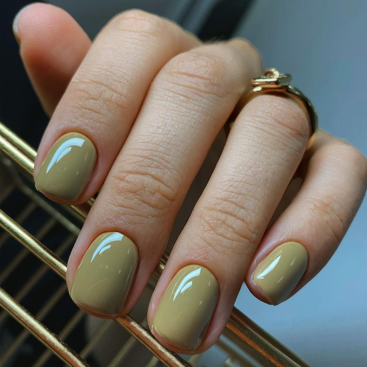 Autumn Elegance Short Square Taupe Press On Nail Set with High Gloss Finish