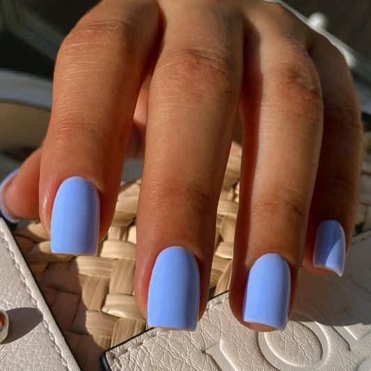 Summer Sky Short Square Baby Blue Press-On Nail Set with Matte Finish