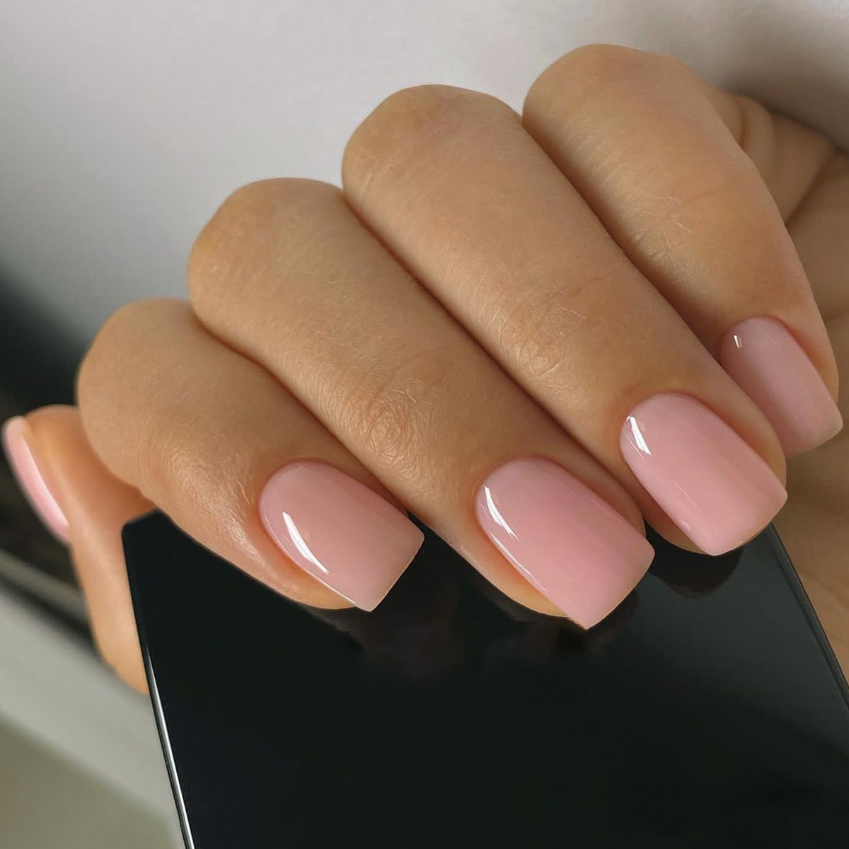 Classic Beauty Short Square Soft Pink Press On Nails with Glossy Finish