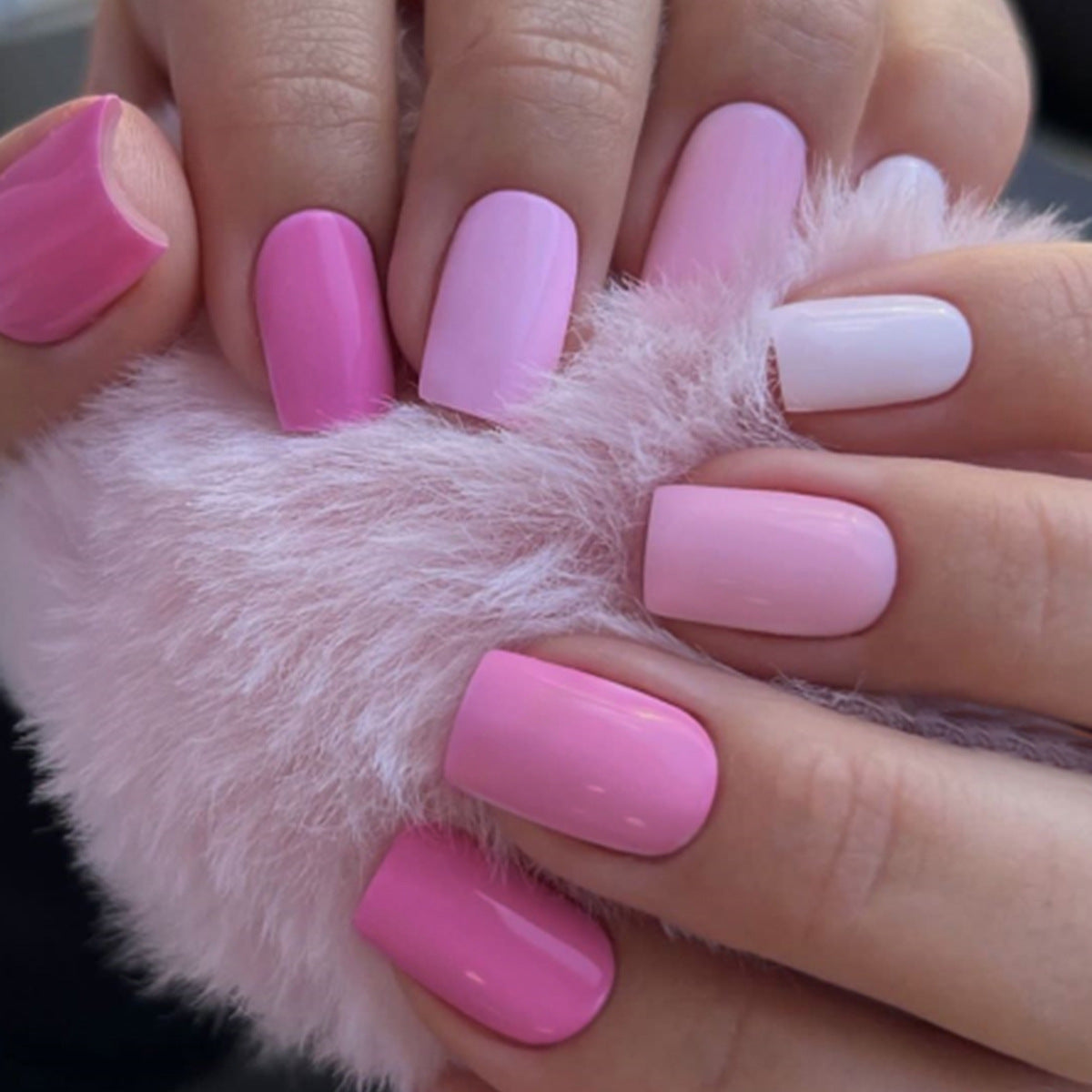 Candy Floss Medium Square Pink Ombre Press On Nails with Glossy Finish