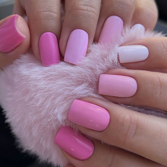 Candy Floss Medium Square Pink Ombre Press On Nails with Glossy Finish