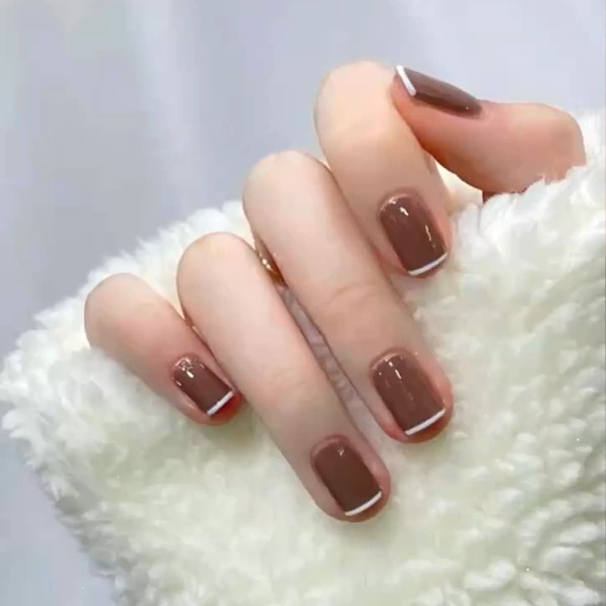 Cozy Cocoa Medium Square Mocha Press-On Nails with White French Tips
