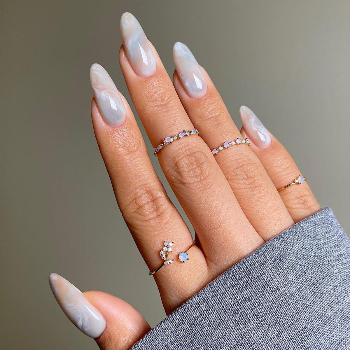 Ethereal Almond Medium Ombre Press On Nails with Marbled Hues