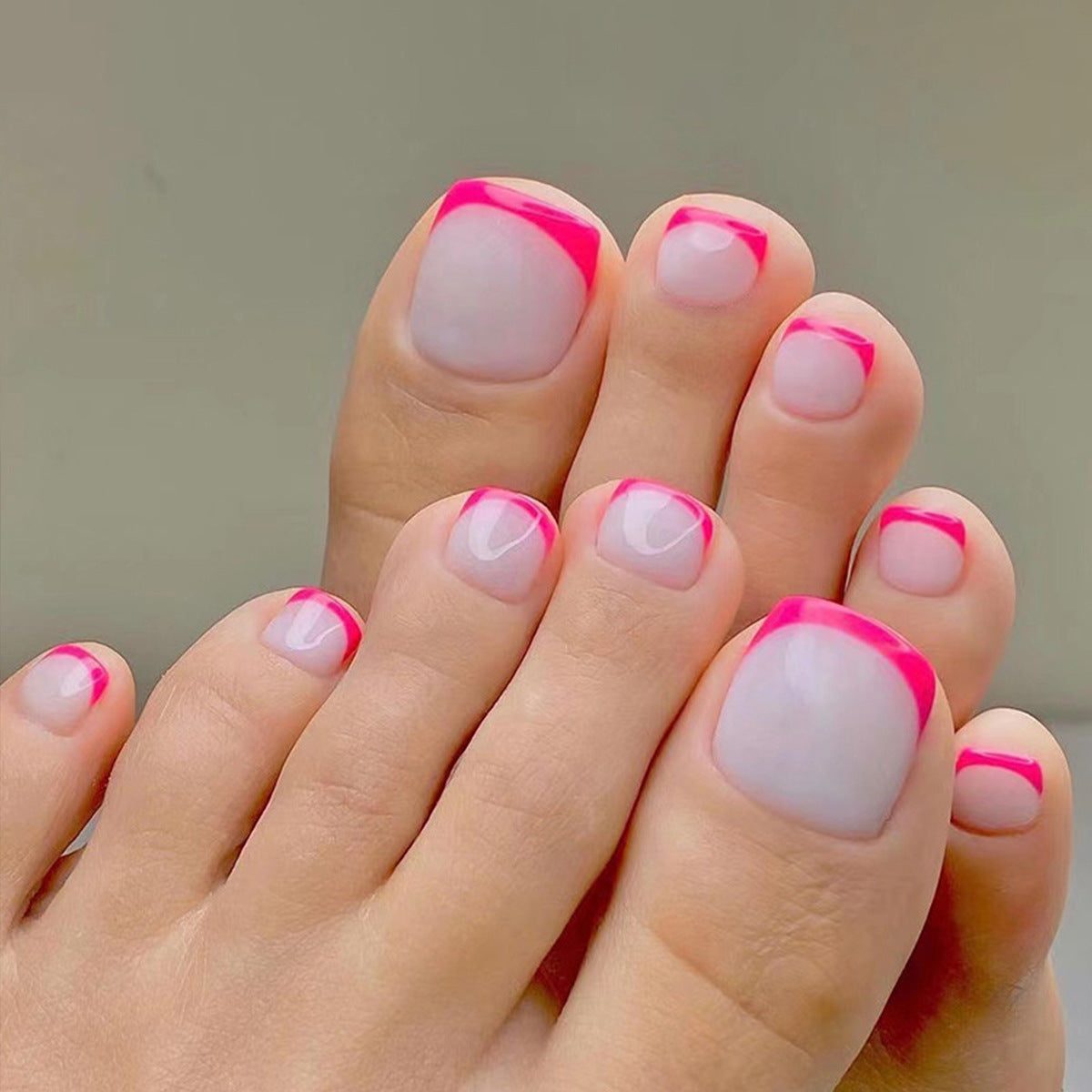 Beach Getaway Short Square Pink Tip French Pedicure Press On Toenails Set