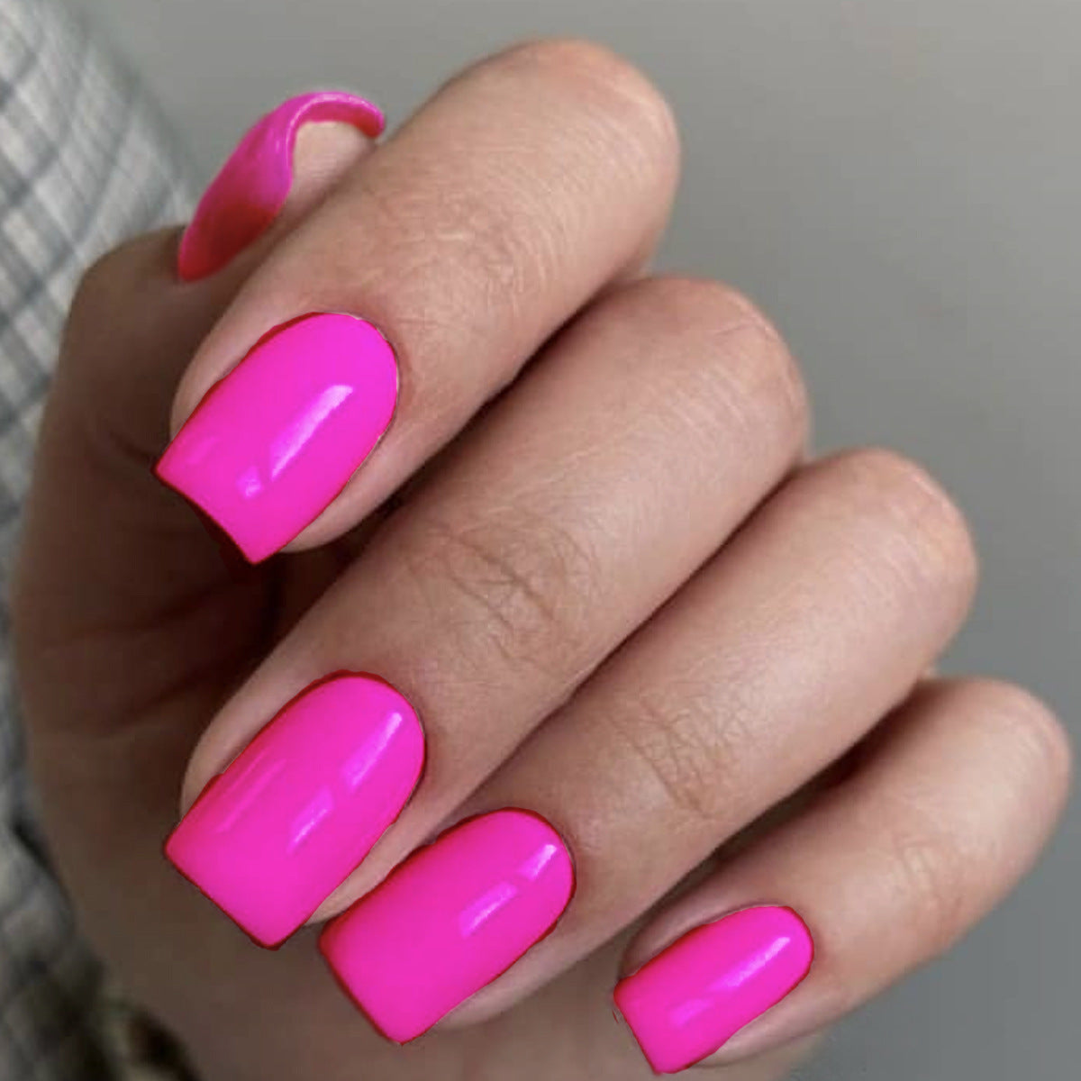Electric Pink Medium Square Vibrant Press On Nail Set with High Shine Finish