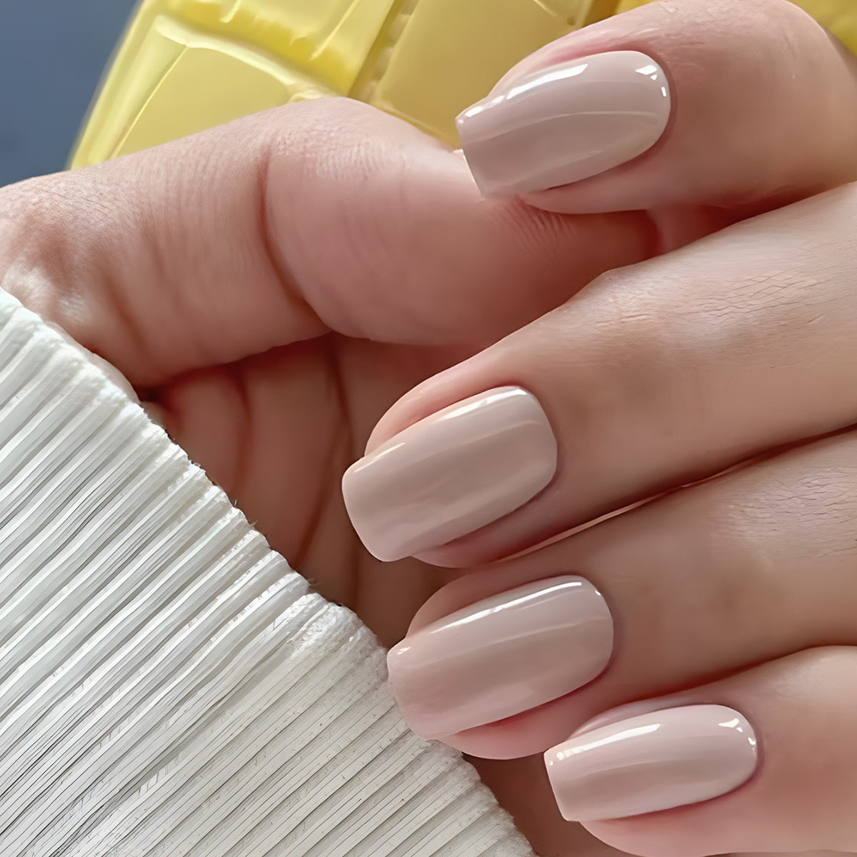 Simply Elegant Medium Square Press-On Nail Set in Glossy Beige