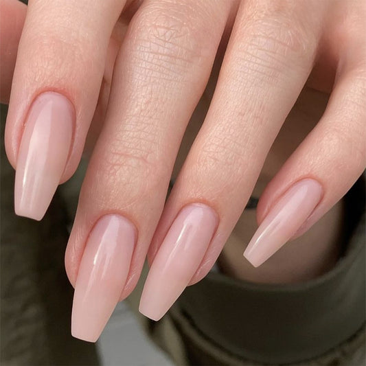Classic Chic Long Coffin Soft Pink Press On Nails with Glossy Finish