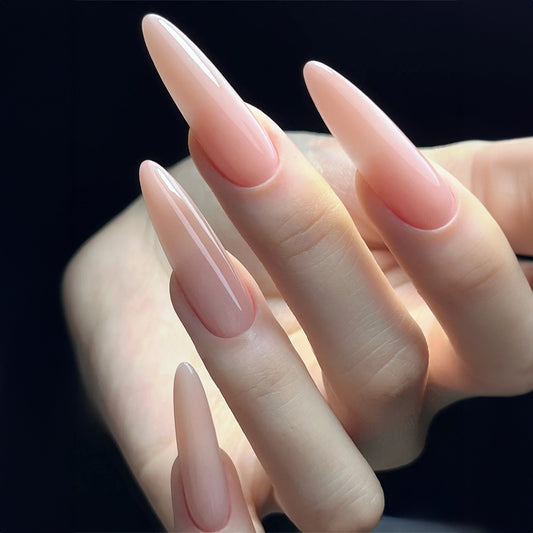 Sheer Elegance Extra Long Stiletto Peach Press On Nail Set with Natural Ombre Finish