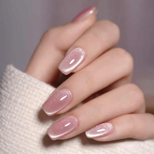 Winter Sparkle Medium Square Dusty Rose Glitter Ombre Press-On Nail Set