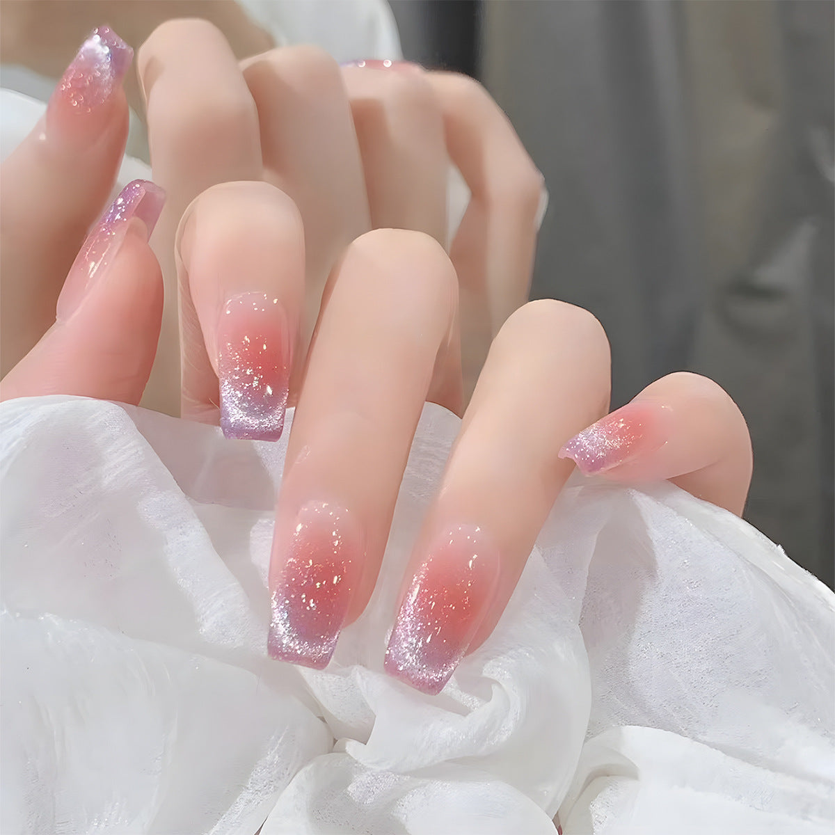 Enchanted Twilight Medium Coffin Pink to Lavender Ombre with Glitter Press On Nail Set