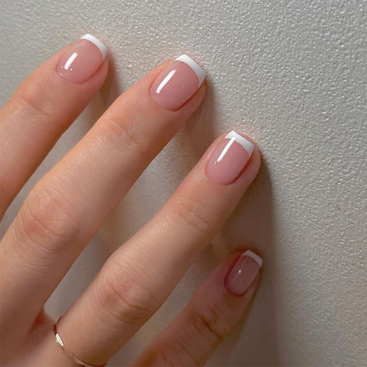 Pure Sophistication Short Square Natural Pink with White Tips Press On Nail Set