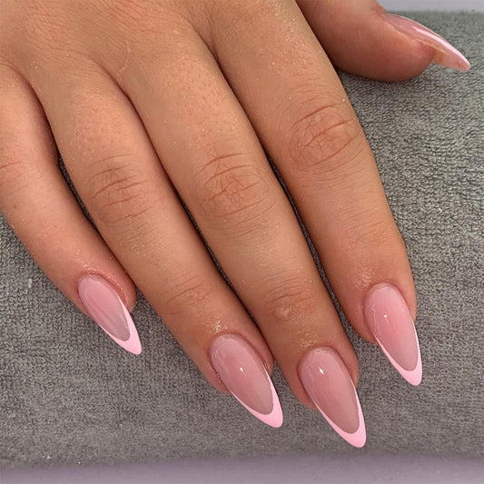 Chic Office Essentials Long Almond Beige Press On Nails with Soft Pink Tips