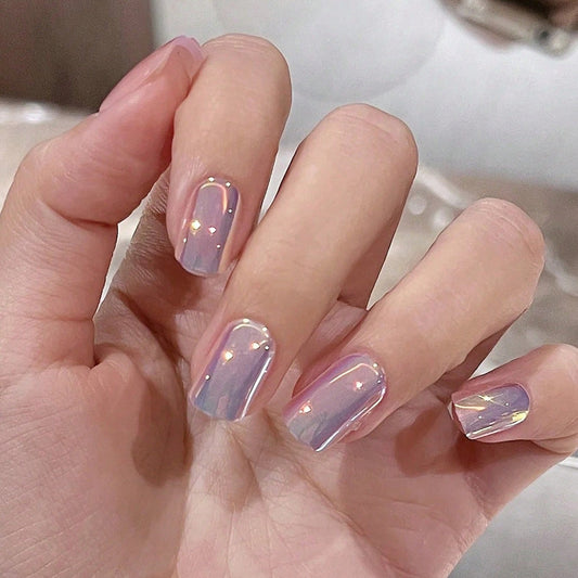 Luminous Lavender Medium Square Press On Nail Set with Iridescent Sheen and Star Accents