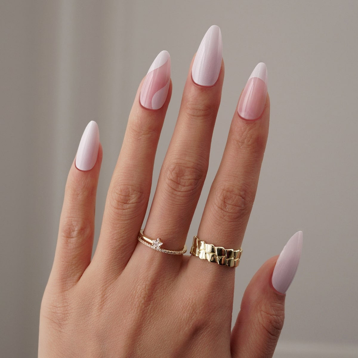Ethereal Blush Long Almond Press On Nail Set with Soft Pink Shade and Matte Finish