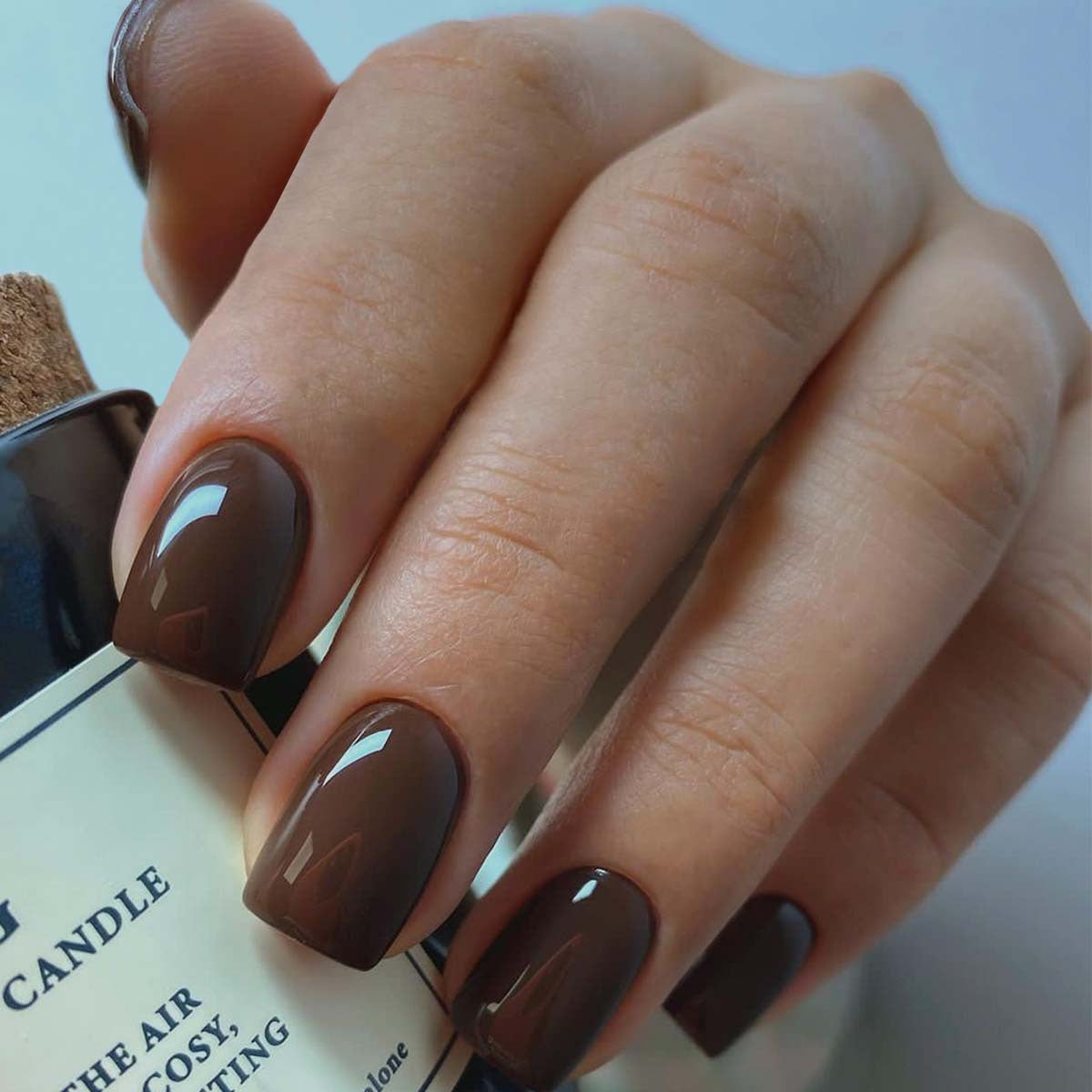 Autumn Elegance: Short Square Rich Chocolate Brown Press-On Nails with High Shine Finish