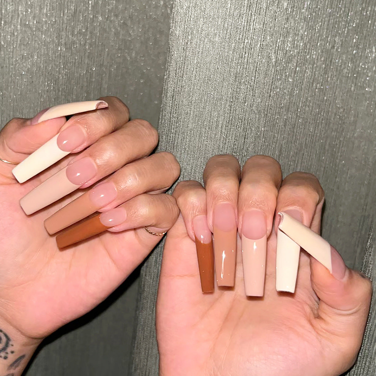 Chic Caf‚âàŒ© Extra Long Coffin Beige to Espresso Gradient Press On Nails with Matte Finish