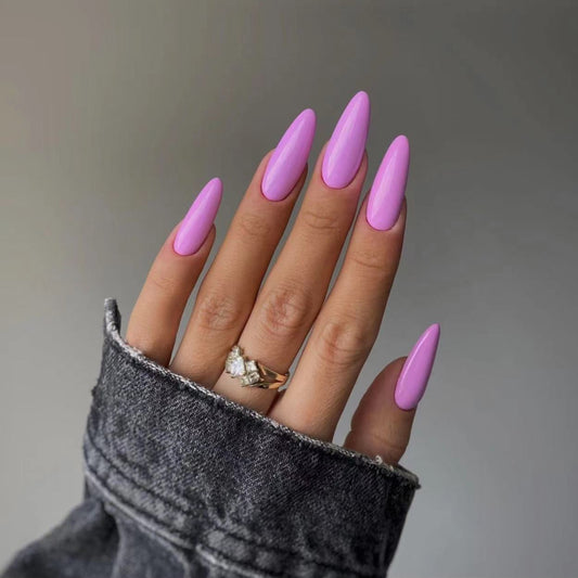 Vibrant Lavender Long Almond Press On Nails with Glossy Finish