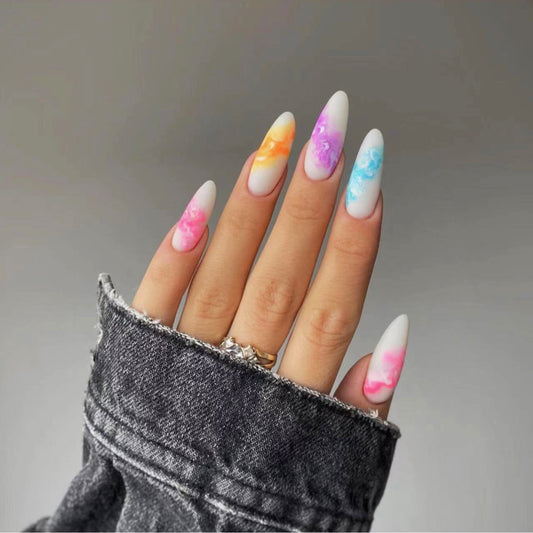 Spectrum Splendor Long Almond Gradient Pastel Swirl Press-On Nail Set - Whimsical Hues Collection