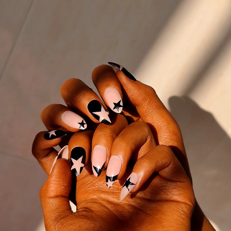 Go On Rockstar Medium Almond Black Everyday Press On Nails