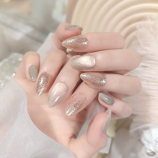 Glitter Moonlight Medium Almond Silver Glam Press On Nails