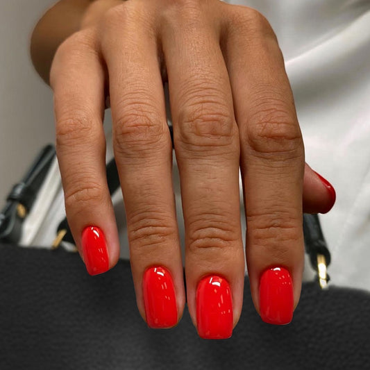 Ecstatic Short Square Red Glossy Press On Nails