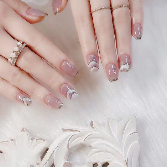 Elegant Affair Short Square Pink Press On Nail Set with Silver Glitter Accents