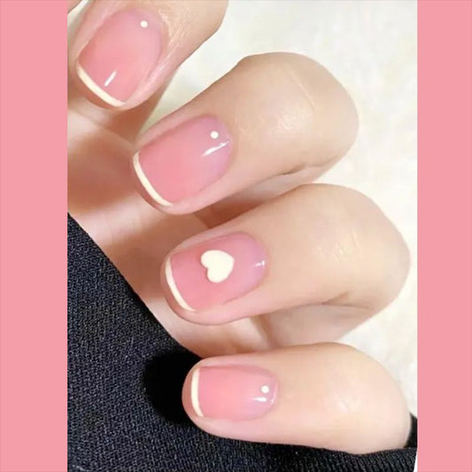 Romantic Elegance Short Squoval Light Pink Press-On Nails with Love Heart Accent