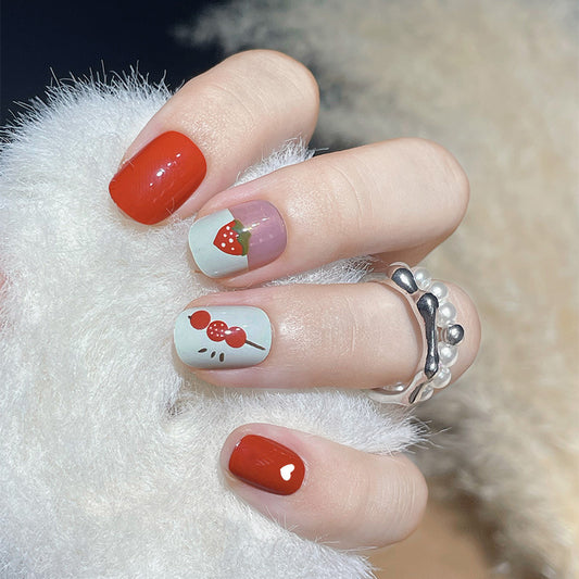 Enchanted Berry Delight Short Squoval Multi-Colored Press On Nail Set with Fruit Accents