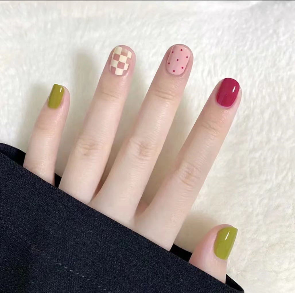 Autumn Elegance Short Squoval Multicolor Press On Nail Set with Mixed Patterns