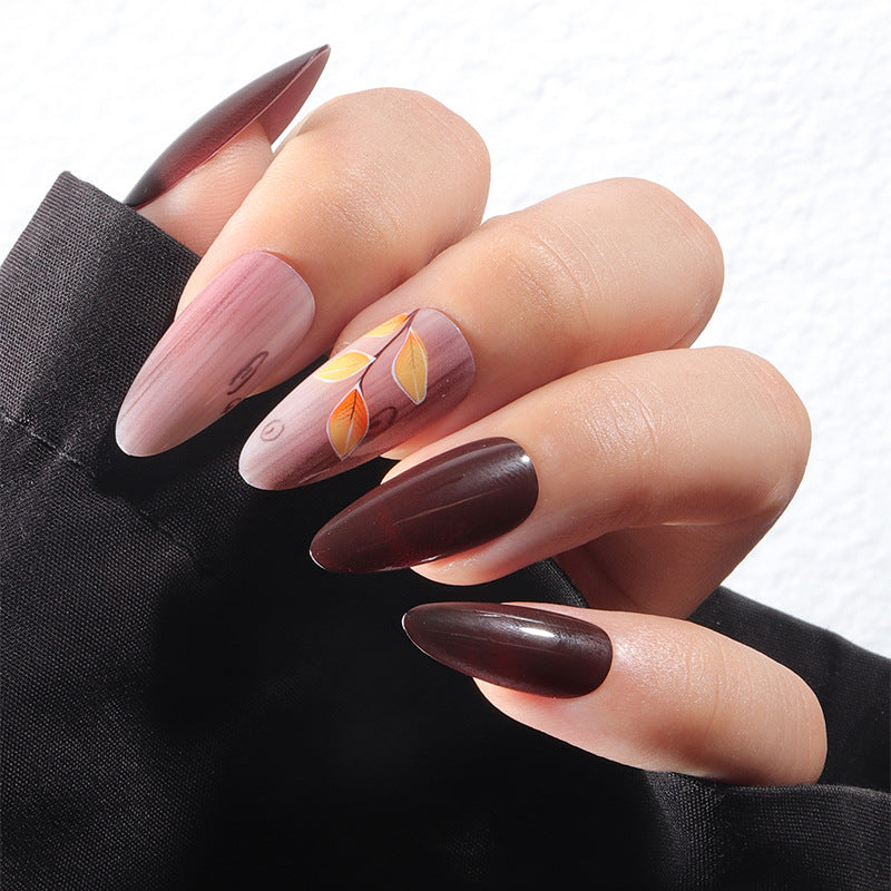 Autumn Nights Medium Oval Brown Fall Press On Nails