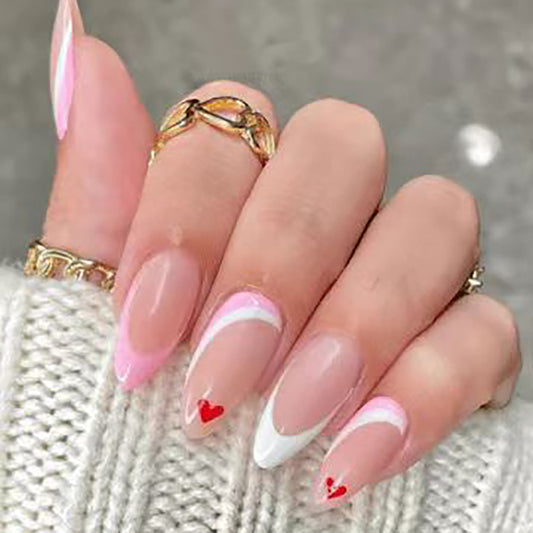 Equal Footing Medium Oval Pink Hearts Press On Nails