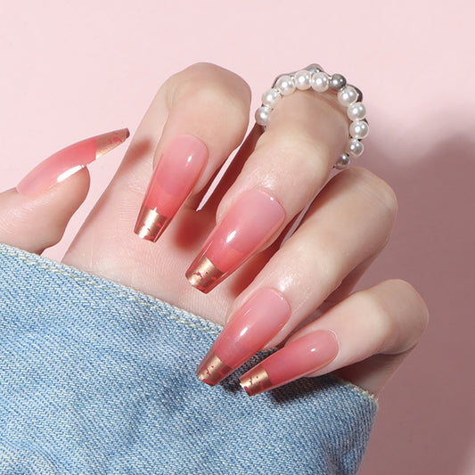 High Frequency Long Coffin Pink Glam Press On Nails